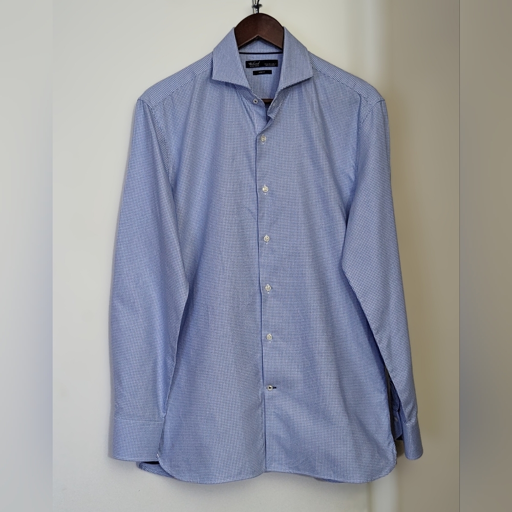 MANGO MAN Men's Stripes Light Blue Tailored French Cuffs Dress Shirt Size S NWOT